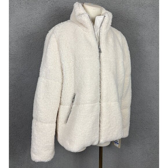 Levis Women's Stand Collar Sherpa Puffer Jacket Zip Up Pockets XL Cream NWT's. - Picture 3 of 8